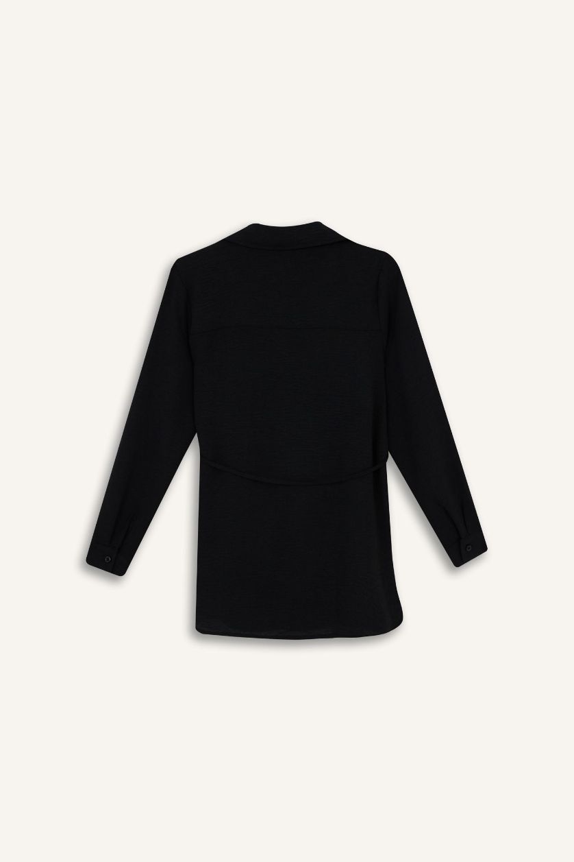 حريمي أسود تونيك قميص قصة عادية وكم طويل