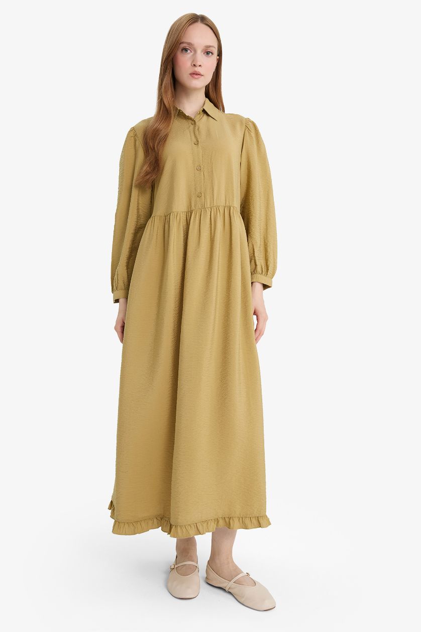 FEMME Kaki Robe Chemise longue à manches longues