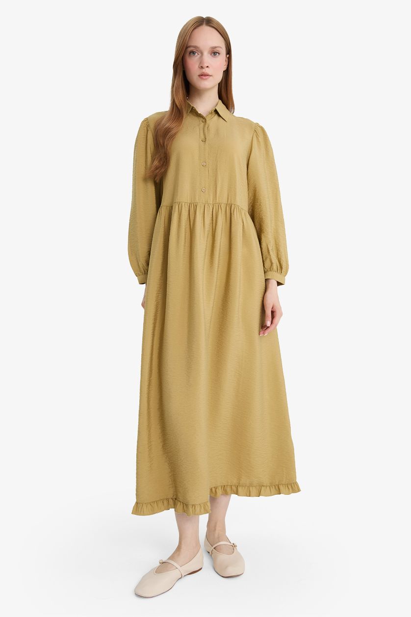 FEMME Kaki Robe Chemise longue à manches longues