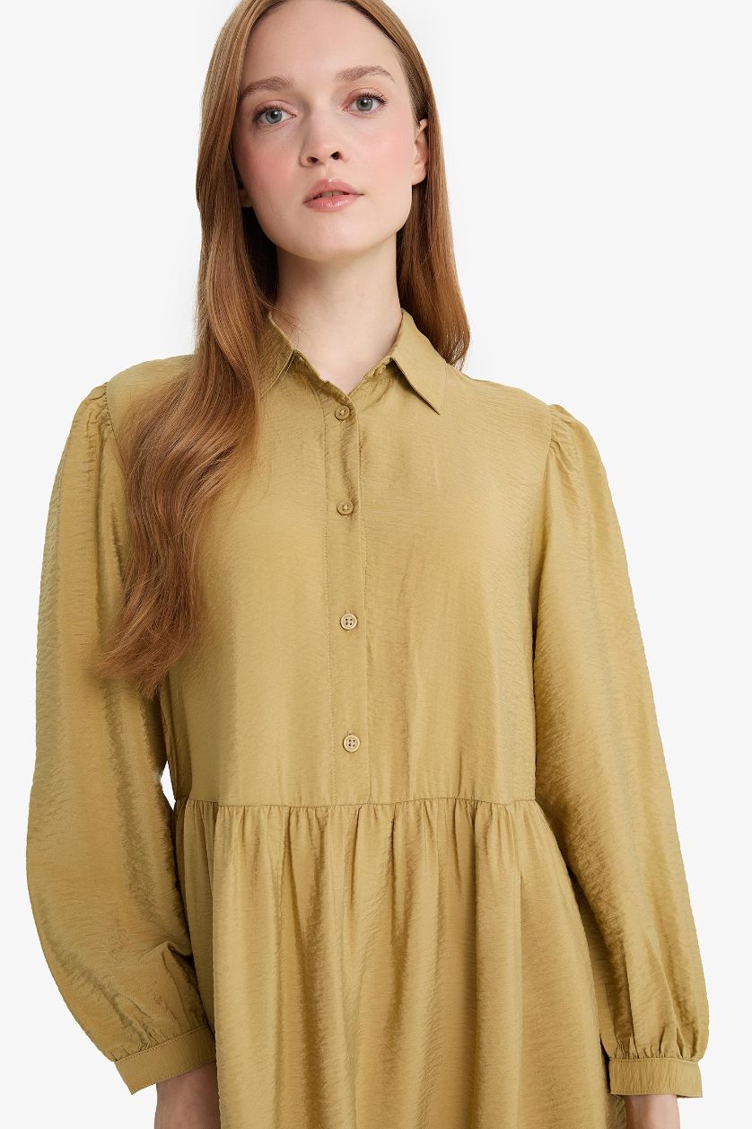 FEMME Kaki Robe Chemise longue à manches longues