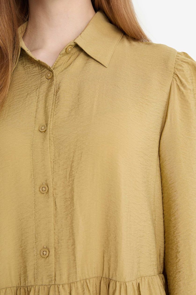 FEMME Kaki Robe Chemise longue à manches longues