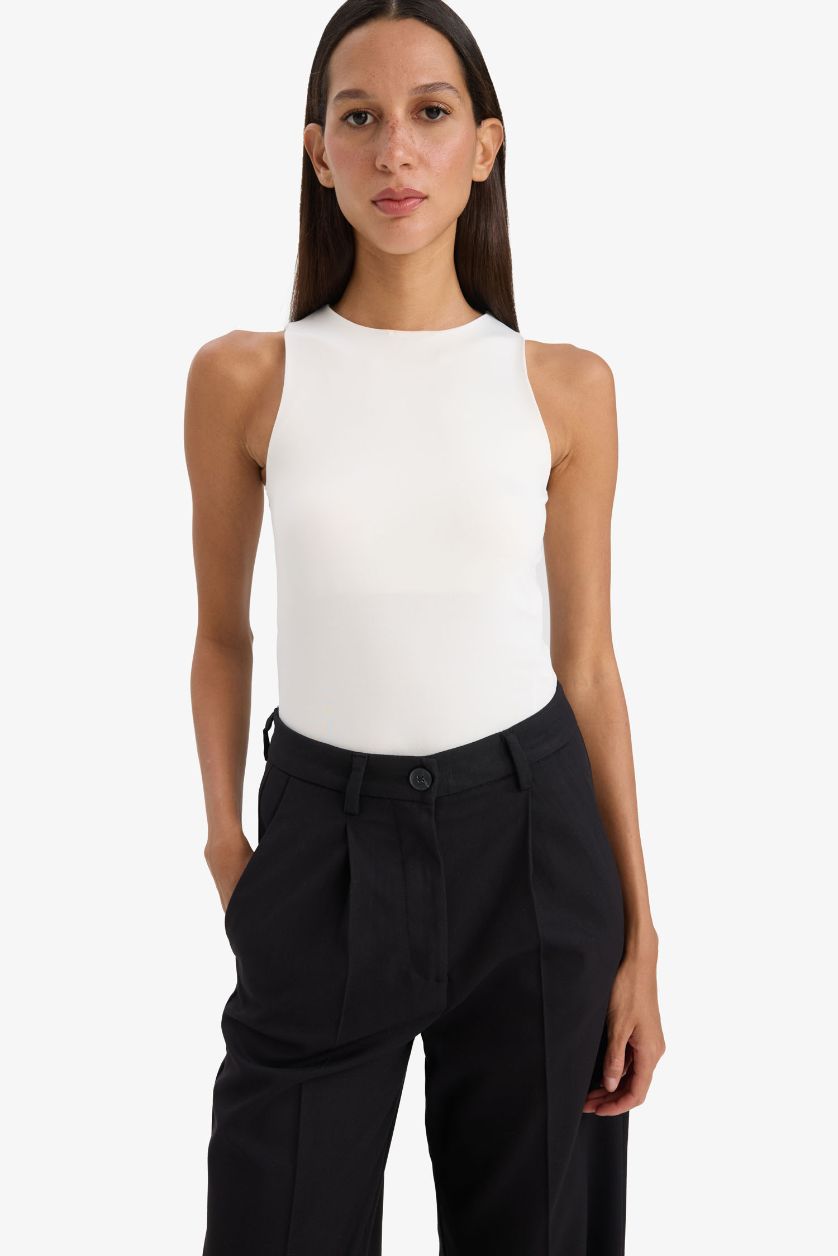 WOMAN Ecru Halter Collar Tank Top