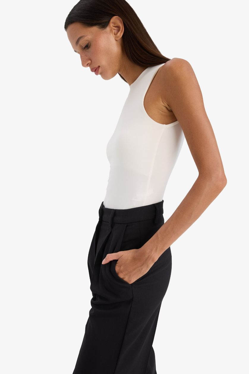 WOMAN Ecru Halter Collar Tank Top