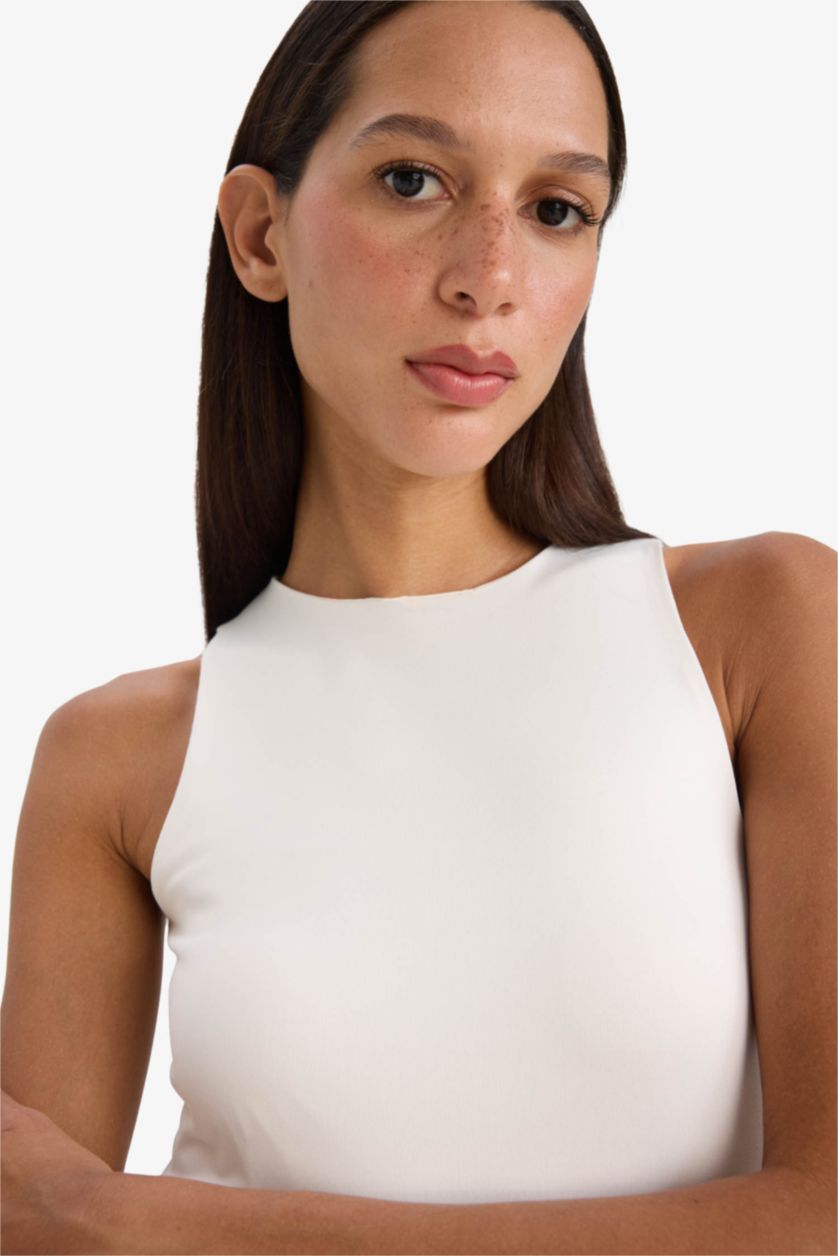 WOMAN Ecru Halter Collar Tank Top