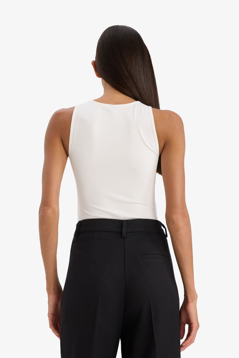 WOMAN Ecru Halter Collar Tank Top