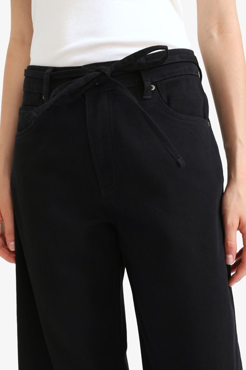 Әйелдерге қара кең аяқ габардин Шалбар