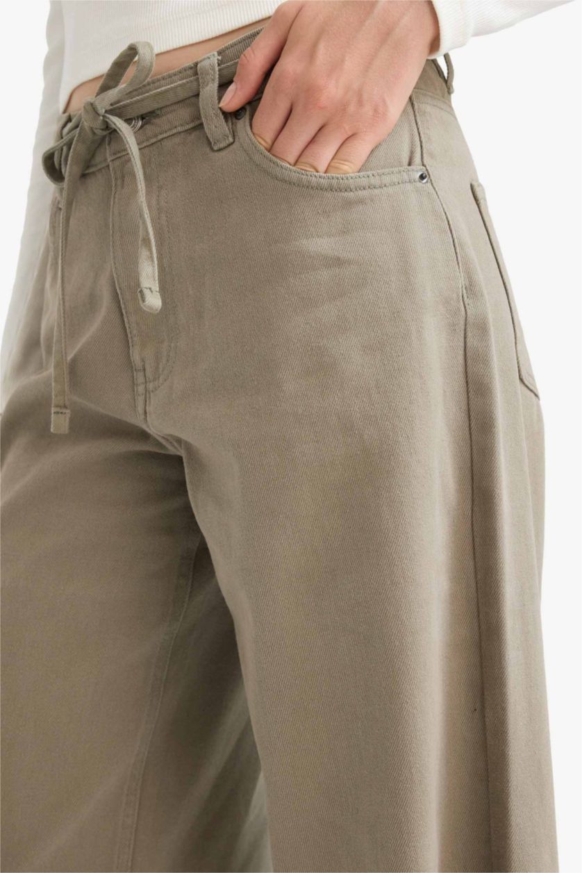 Женщины Хаки Габардиновые брюки Wide Leg с нормальной талией и стандартной длиной