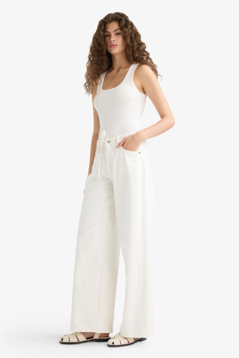 Женщины Кремовый Normal Waist Wide Leg Trousers