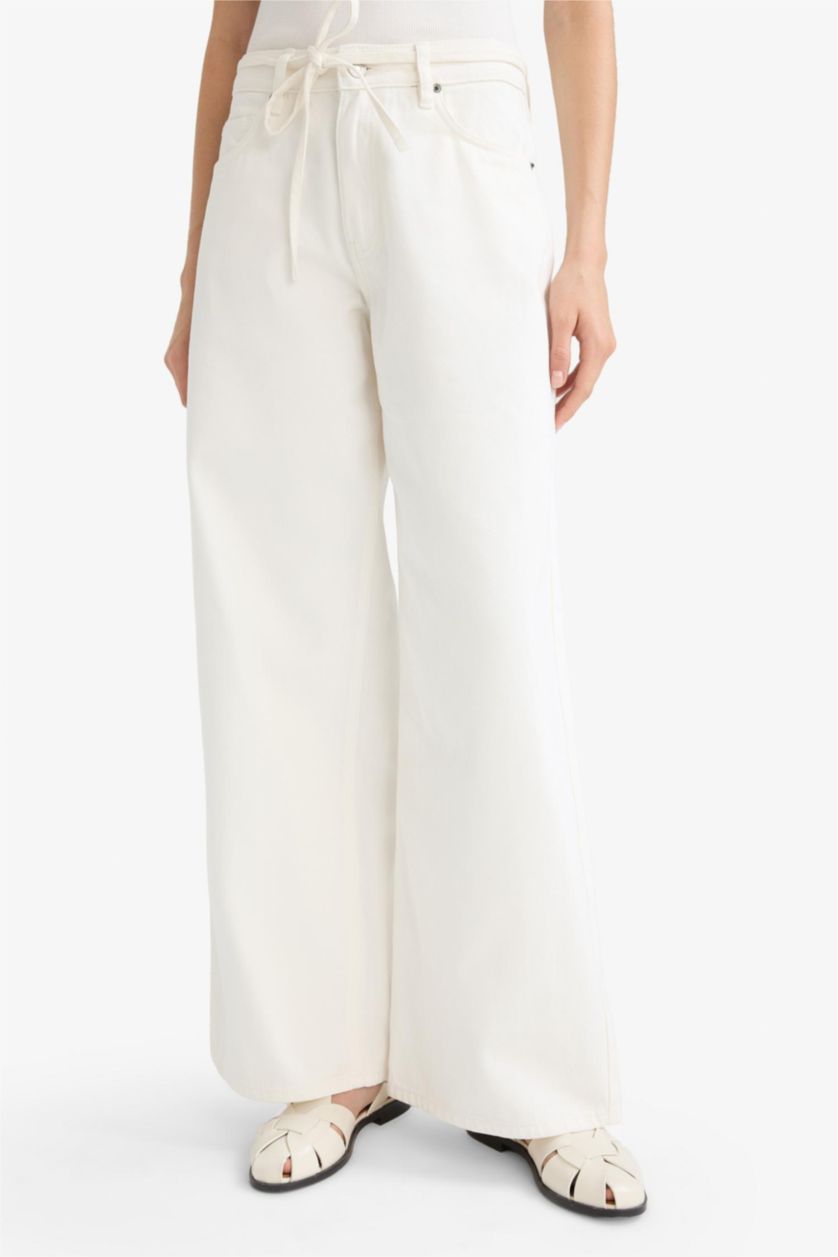 Женщины Кремовый Normal Waist Wide Leg Trousers