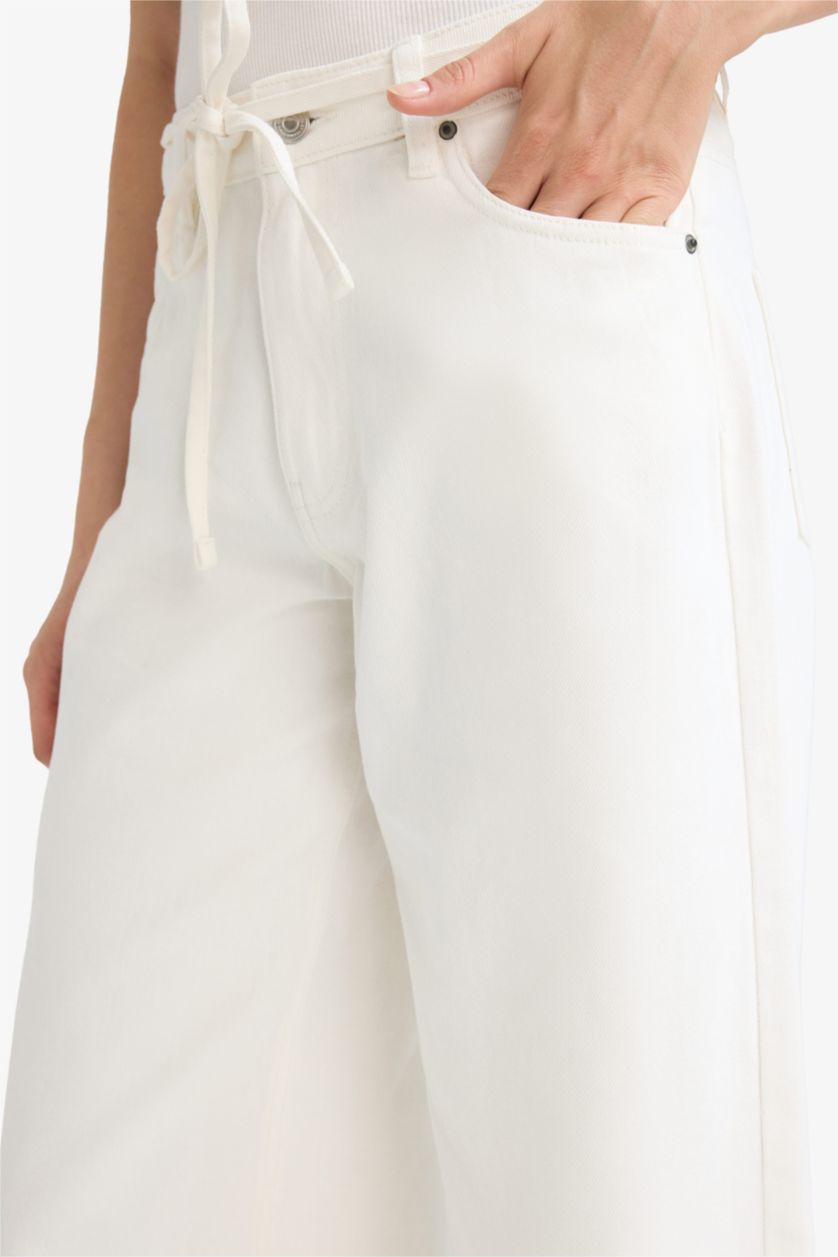 Женщины Кремовый Normal Waist Wide Leg Trousers