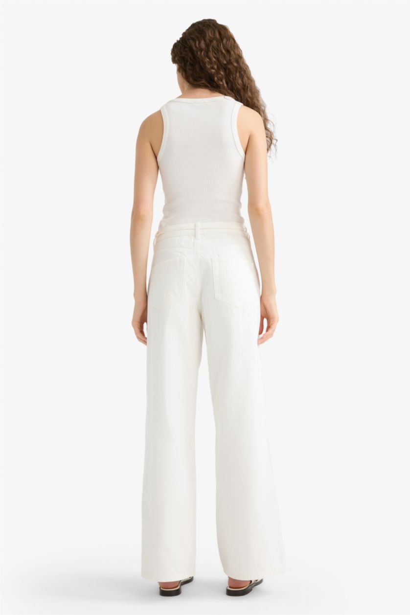 Женщины Кремовый Normal Waist Wide Leg Trousers