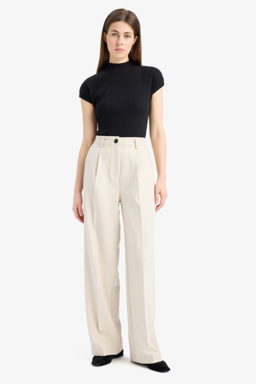 Woman Black Slim Fit Half Turtleneck Corduroy T-Shirt