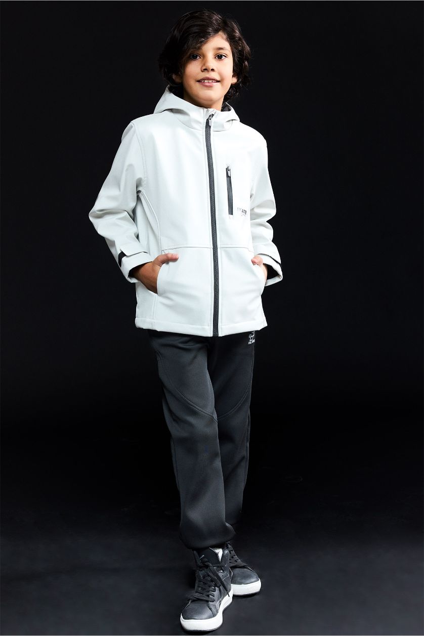 Erkek Çocuk - Genç Erkek Ekru Su İtici Kapüşonlu Polar Astarlı Yağmurluk Erkek Çocuk