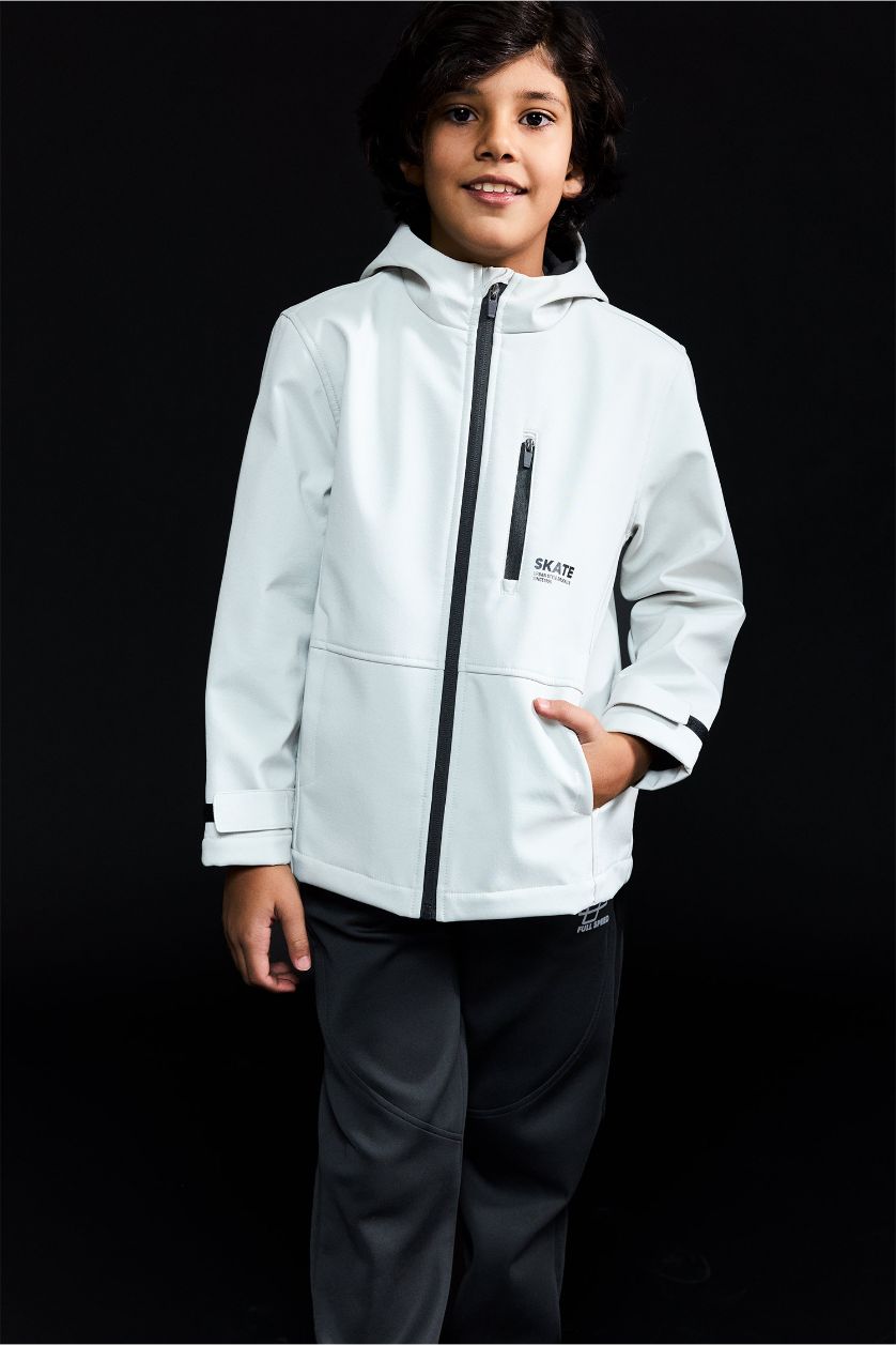 Erkek Çocuk - Genç Erkek Ekru Su İtici Kapüşonlu Polar Astarlı Yağmurluk Erkek Çocuk