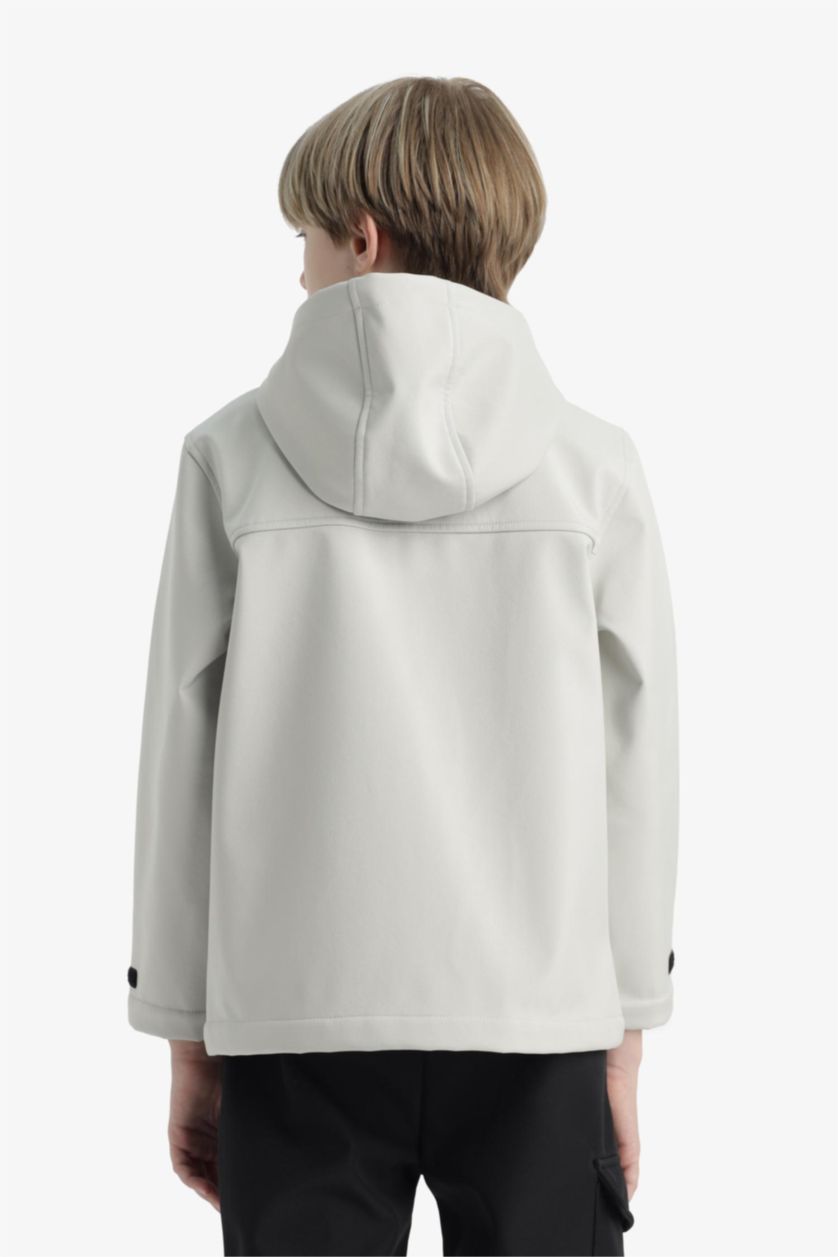 Erkek Çocuk - Genç Erkek Ekru Su İtici Kapüşonlu Polar Astarlı Yağmurluk Erkek Çocuk