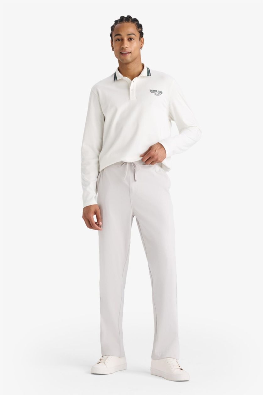 Мужчины Бежевый Длинный спортивный топ с принтом и воротником поло Стандартного кроя DeFactoFit