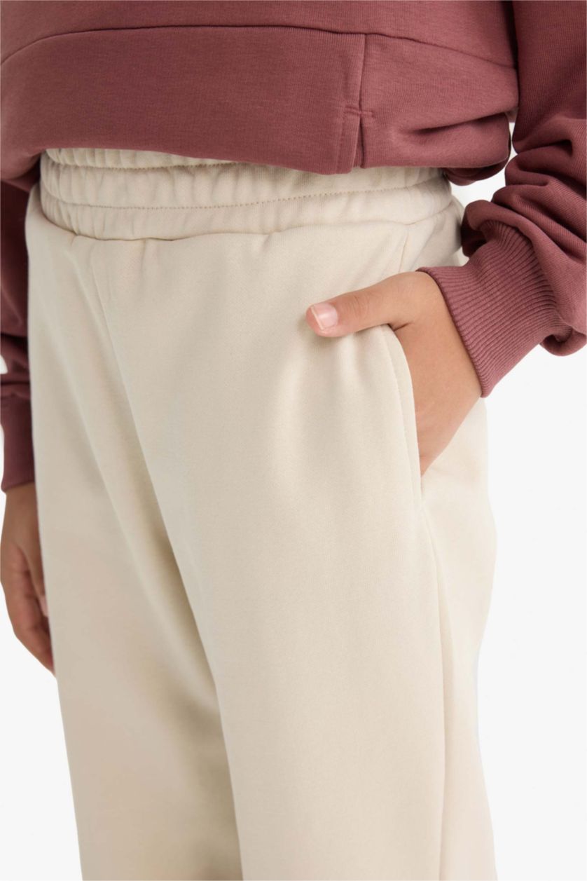 Kız Çocuk - Genç Kız Bej Beli Lastikli Jogger Eşofman Altı Kız Çocuk
