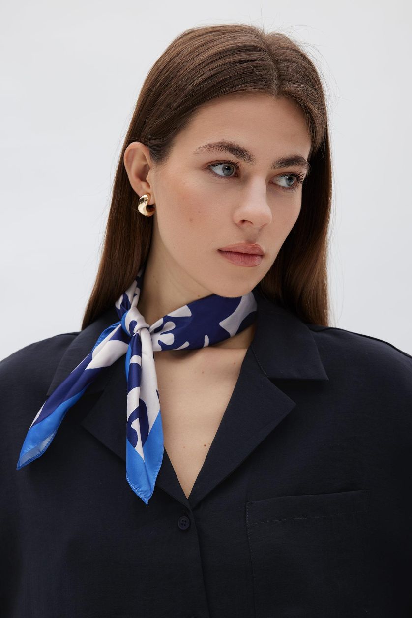 Kadın Lacivert Loose Fit Ceket Yaka Modal Kısa Kollu Gömlek