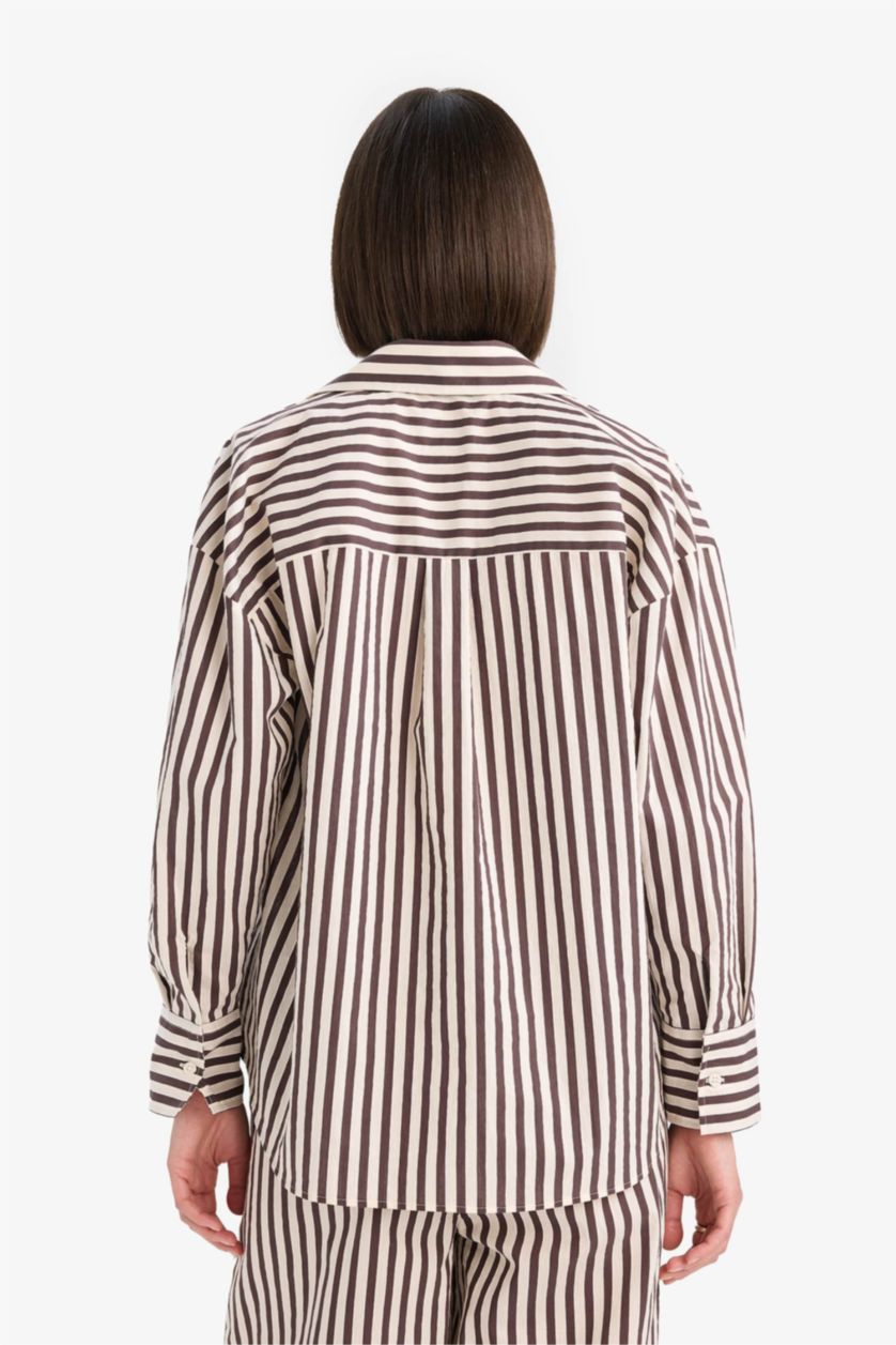 Әйелдерге Қоңыр бос пішім жолақ Ұзын жеңді көйлек