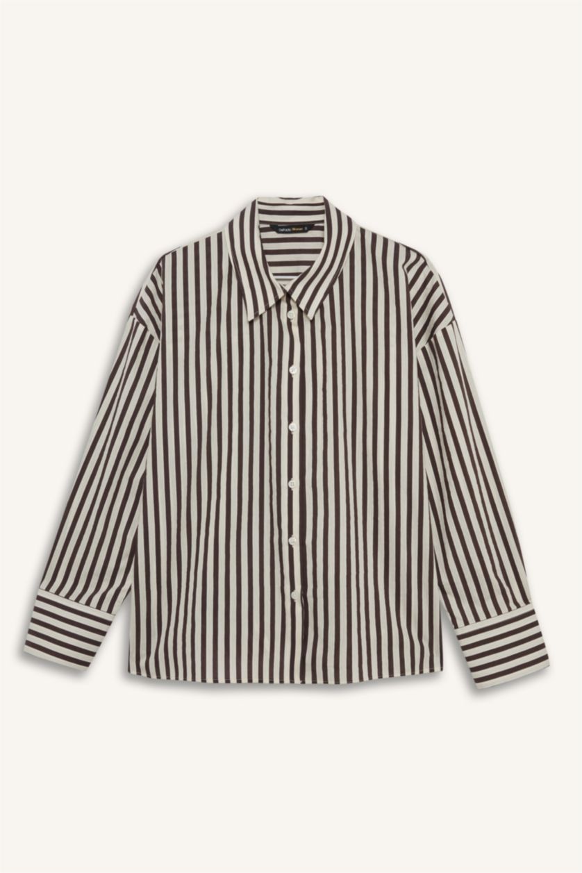 Әйелдерге Қоңыр бос пішім жолақ Ұзын жеңді көйлек