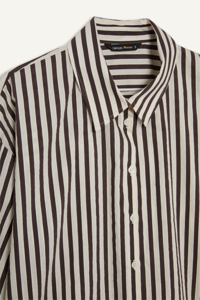 Әйелдерге Қоңыр бос пішім жолақ Ұзын жеңді көйлек