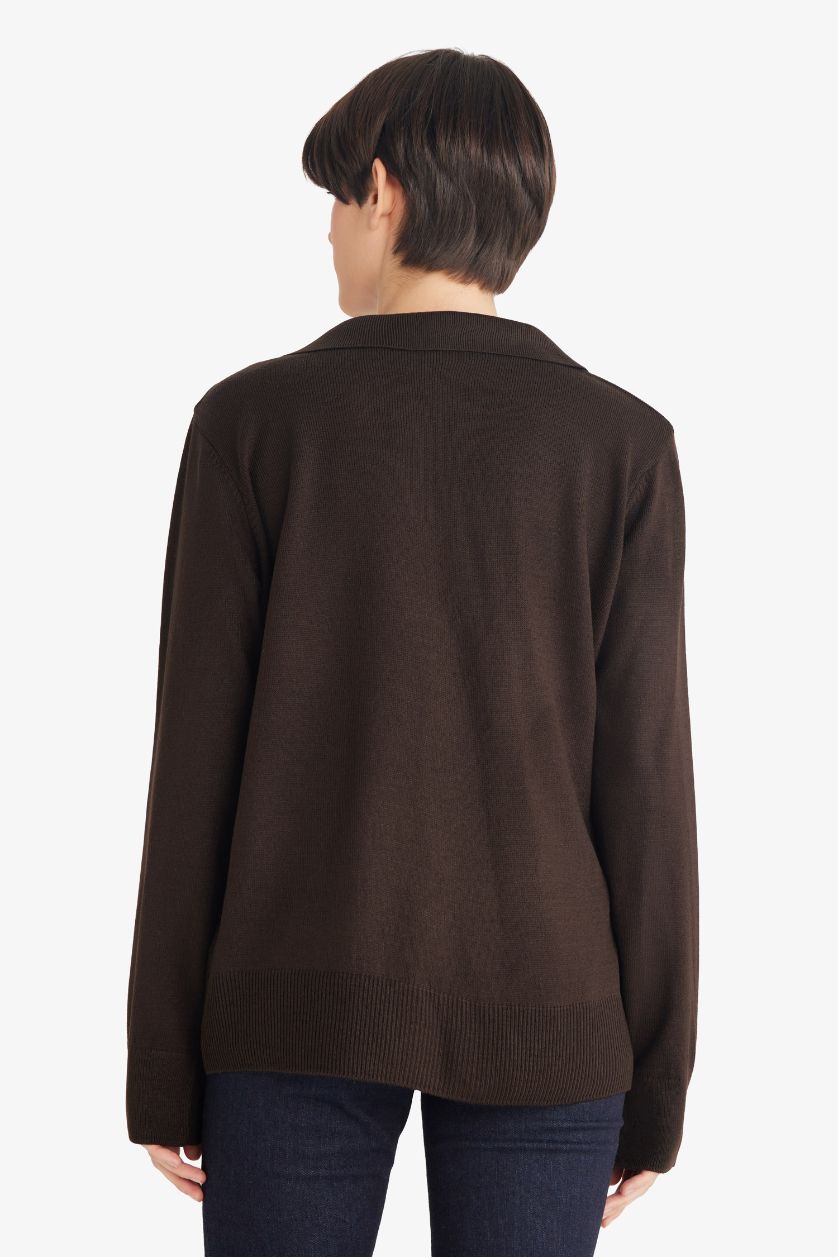 نساء بني بلوزة صوف قصة عادية وياخة بولو