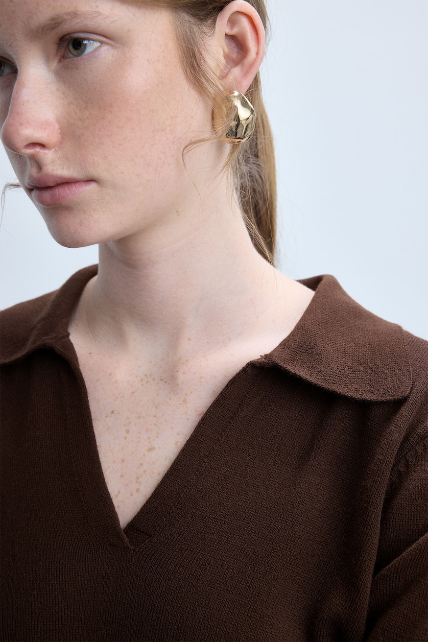 Women Brown Regular Fit Polo Collar Pullover