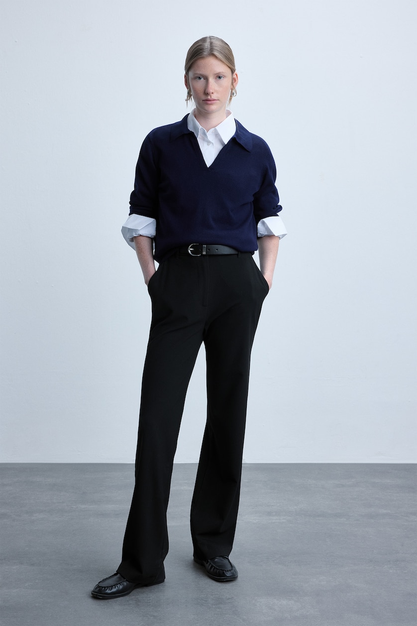 Women NAVY Regular Fit Navy Blue Polo Collar Sweater