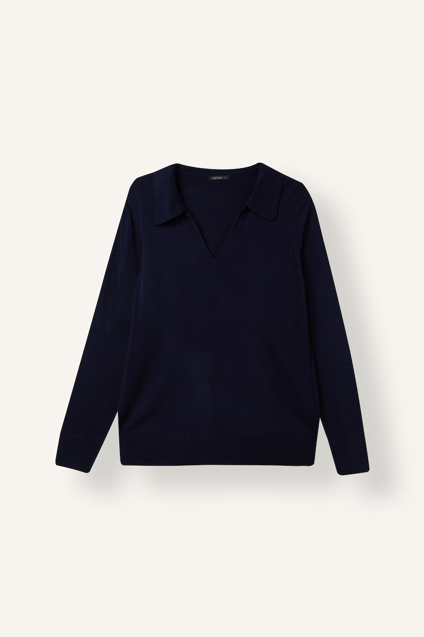 Women NAVY Regular Fit Navy Blue Polo Collar Sweater