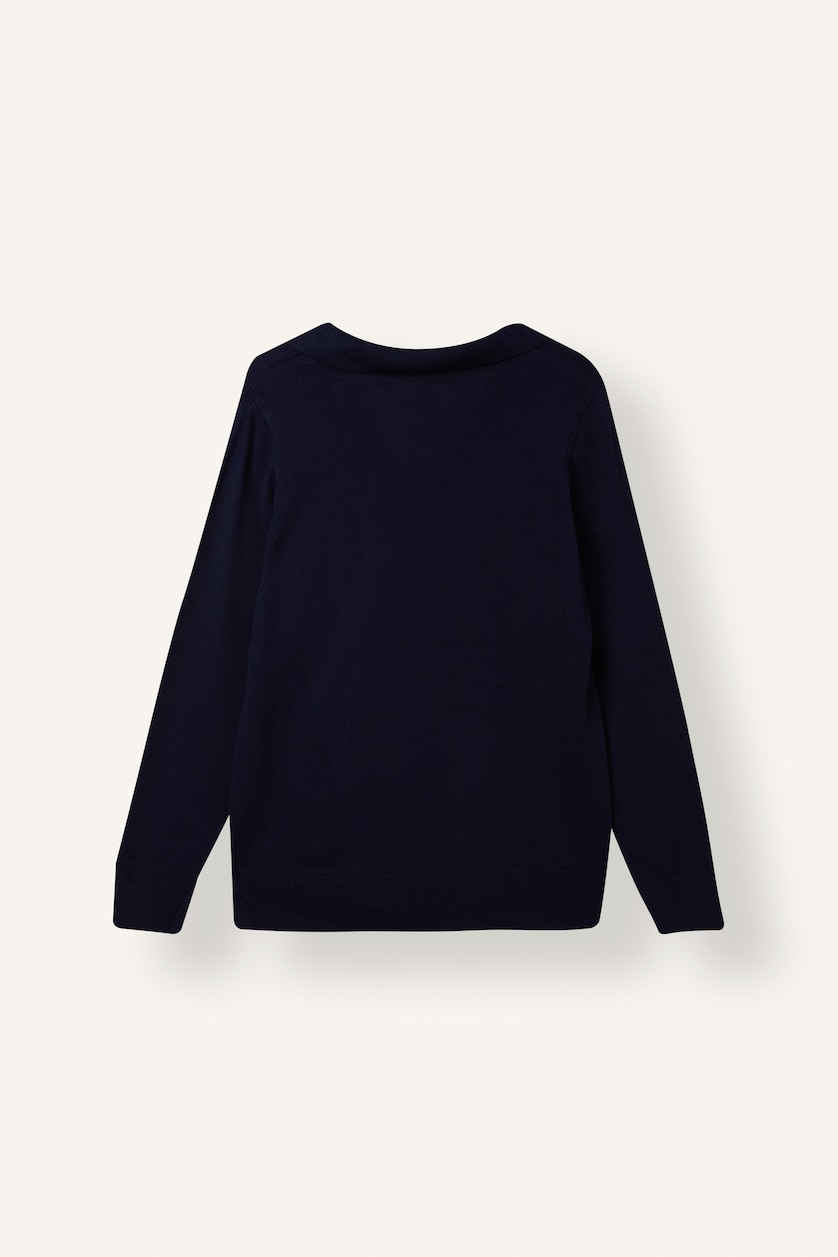 Women NAVY Regular Fit Navy Blue Polo Collar Sweater