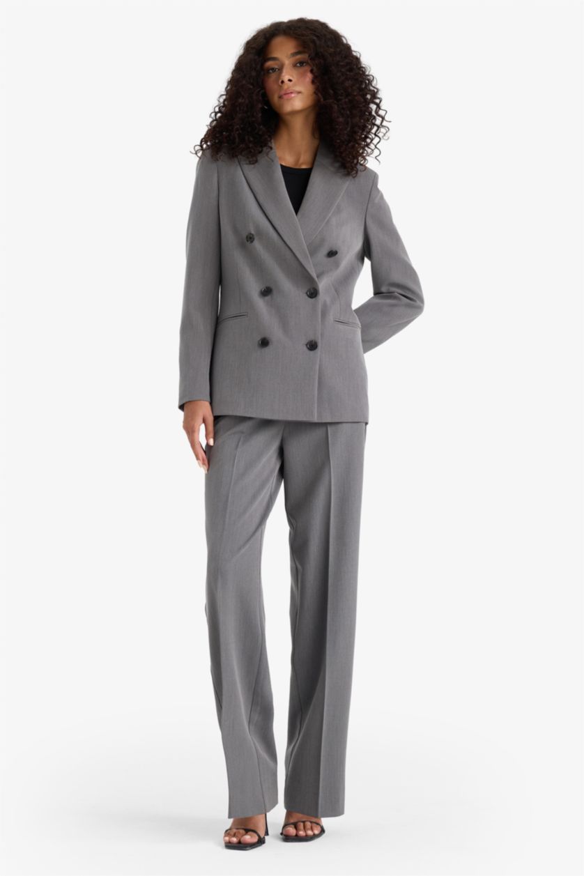 حريمي ميلانج رمادي بليزر قصة عادية بياقة جاكيت ميلانج رمادي