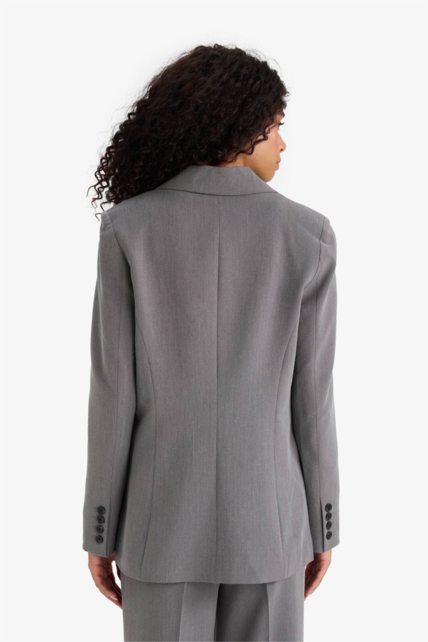 حريمي ميلانج رمادي بليزر قصة عادية بياقة جاكيت ميلانج رمادي