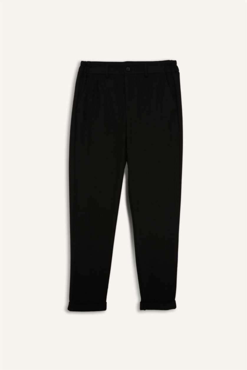 Erkek Siyah Taılored Fıt Kısa Paça Penye Pantolon