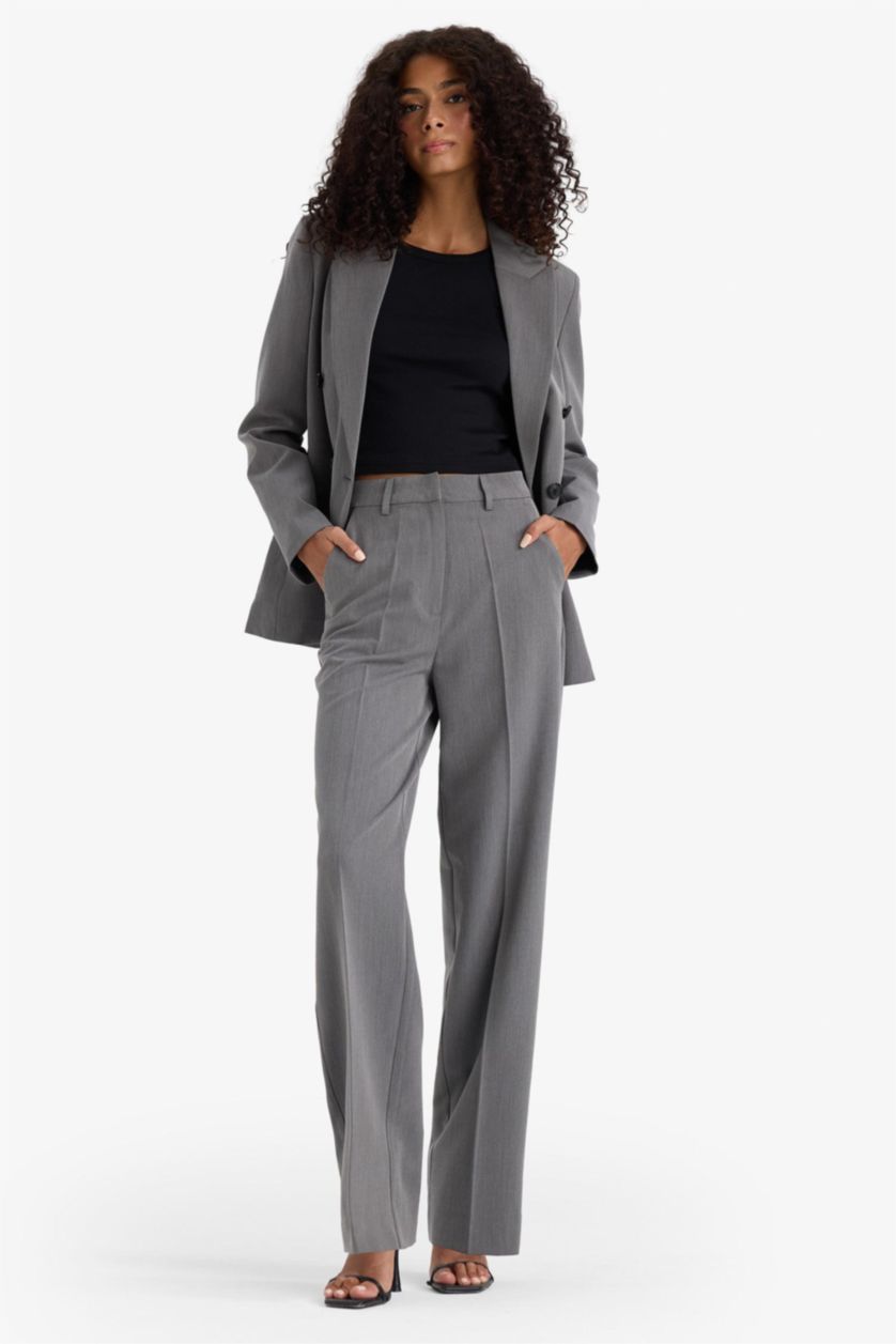WOMAN Anthracite High Waist Straight Fit Trousers