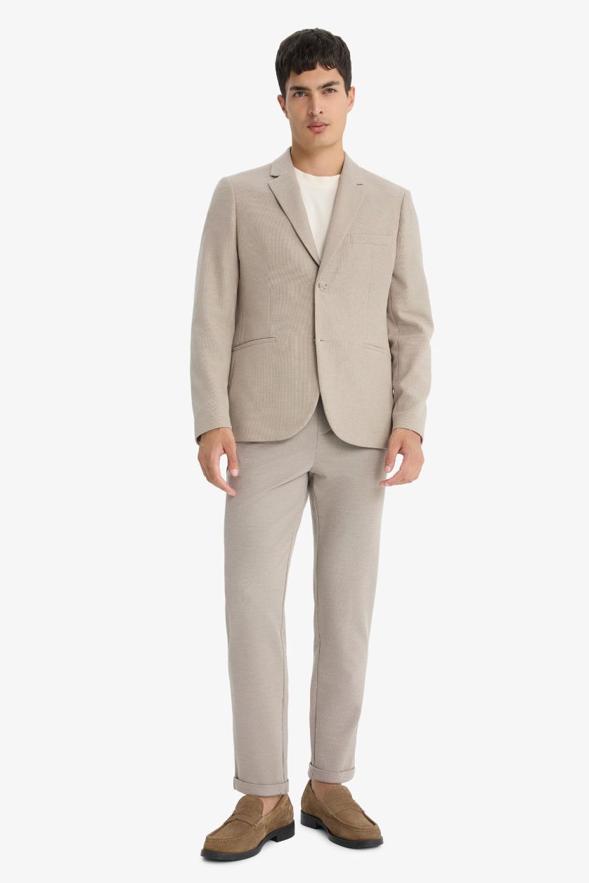 Man Beige Jogger Fit Crop Cotton Trousers