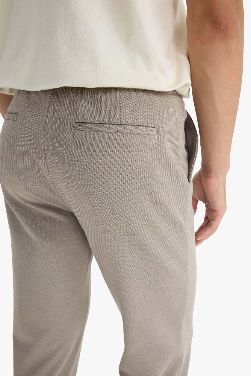 Man Beige Jogger Fit Crop Cotton Trousers