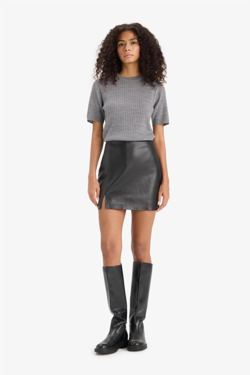 Әйелдерге қара қысқа ұзындық Трикотаж юбка