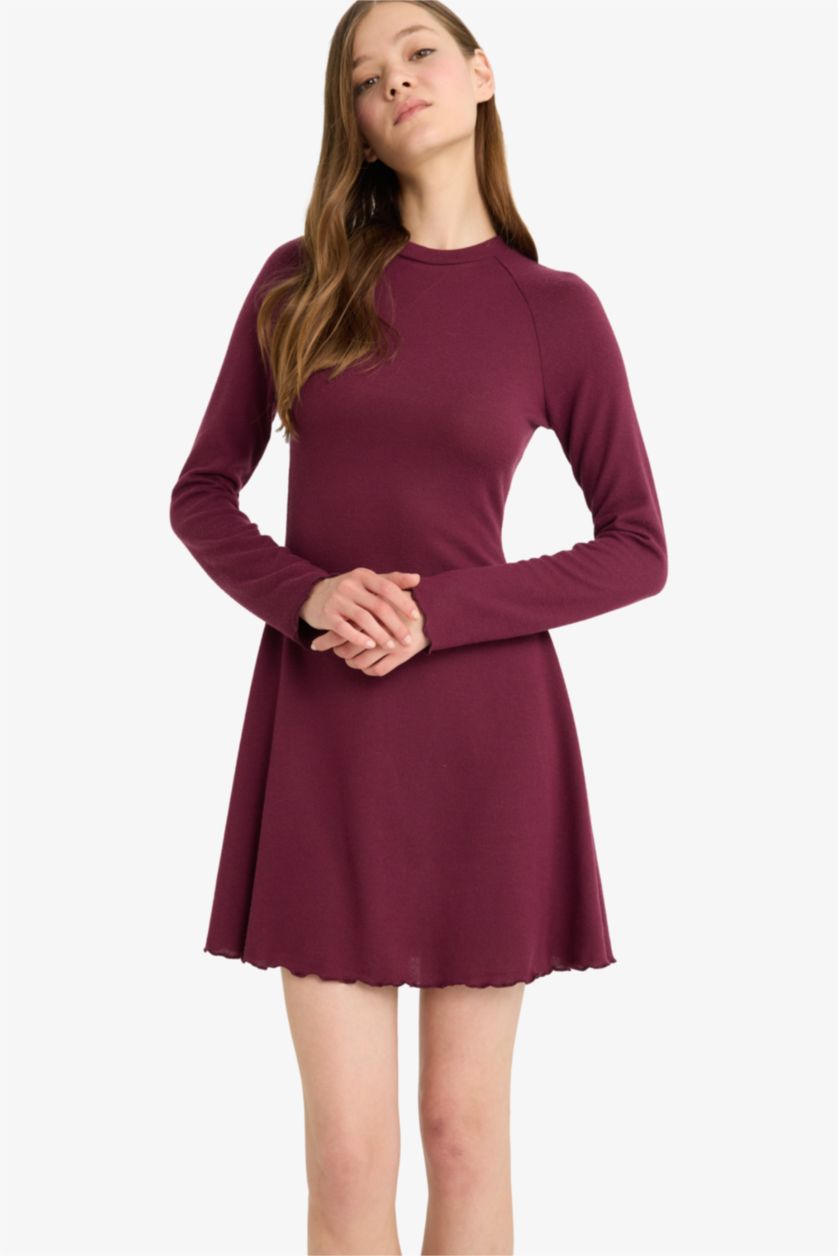FEMME Bordeaux Mini Robe à col rond et manches longues