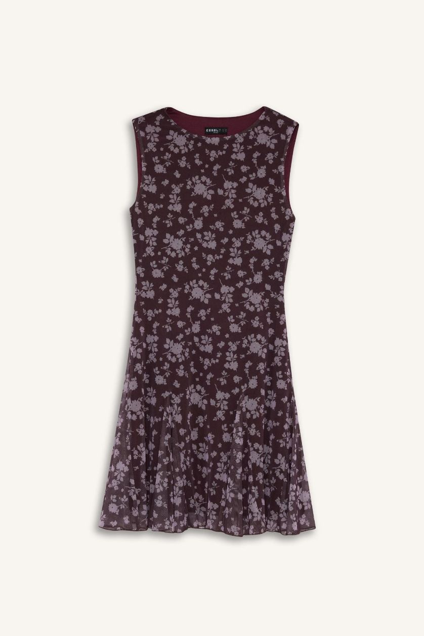 Әйелдерге Бордо Coool басып шығарылған с мойын қысқа жеңді Қысқа жеңді трикотаж көйлек