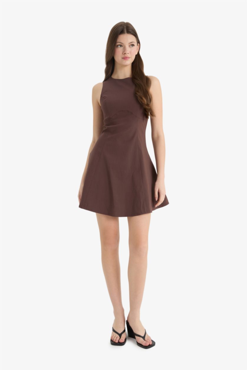 Әйелдерге Қоңыр с мойын қысқа жеңді Қысқа жеңді тоқылған көйлек