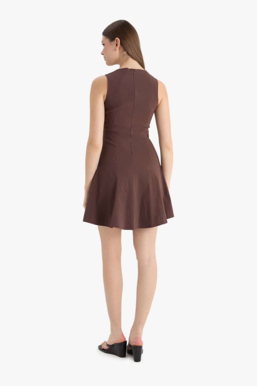 Әйелдерге Қоңыр с мойын қысқа жеңді Қысқа жеңді тоқылған көйлек