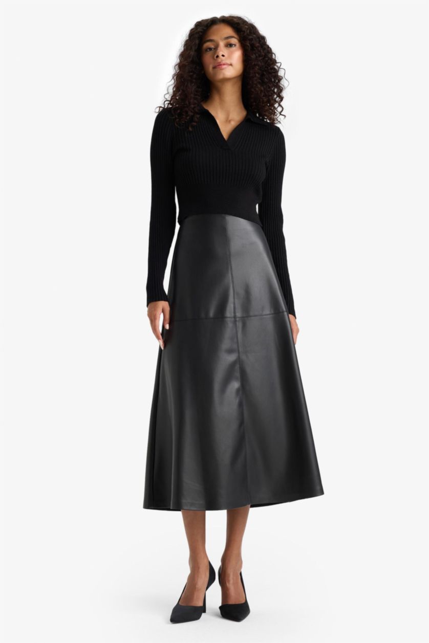 Әйелдерге қара a сызығы максималды ұзындық Трикотаж юбка