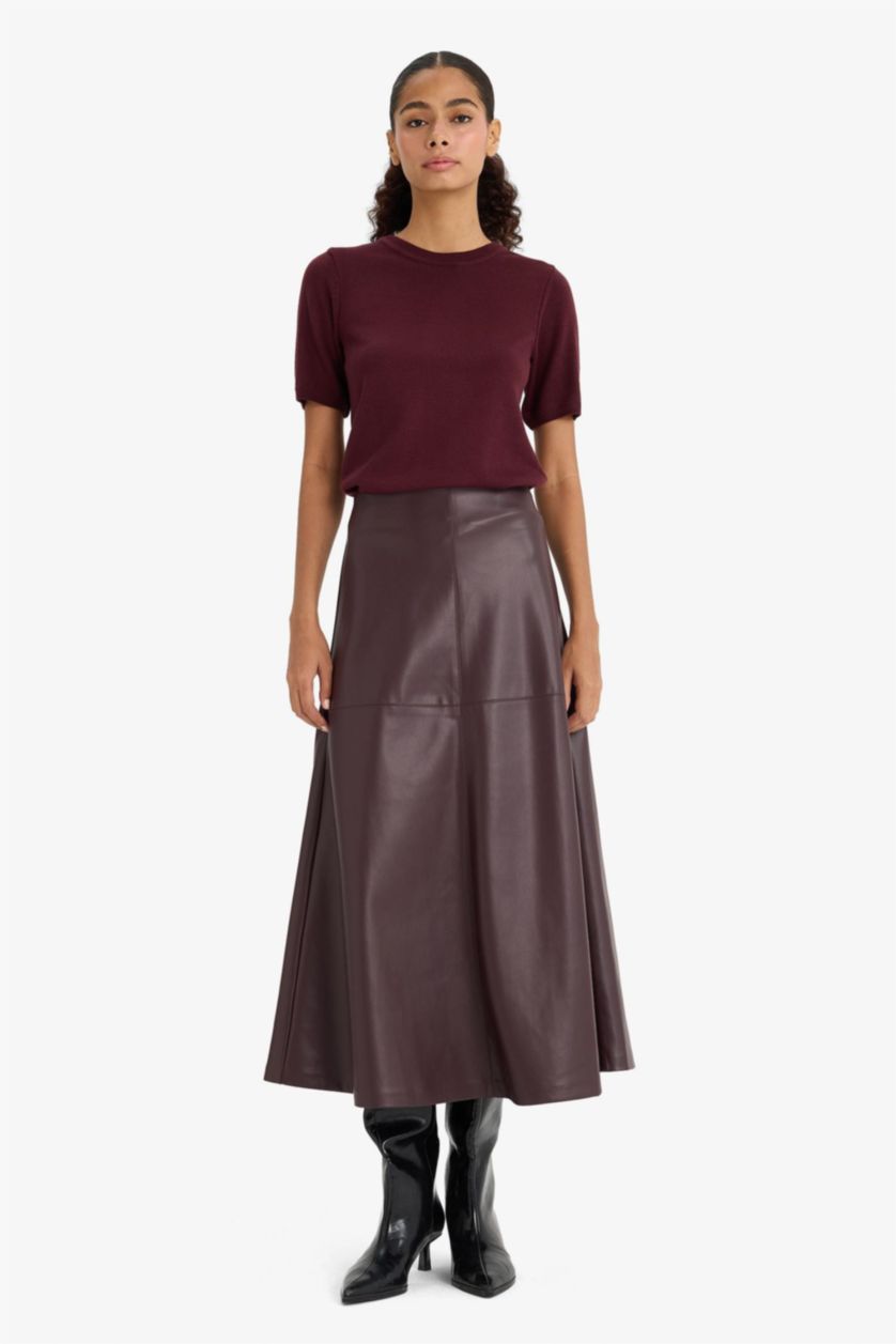 Әйелдерге Бордо a сызығы максималды ұзындық Трикотаж юбка