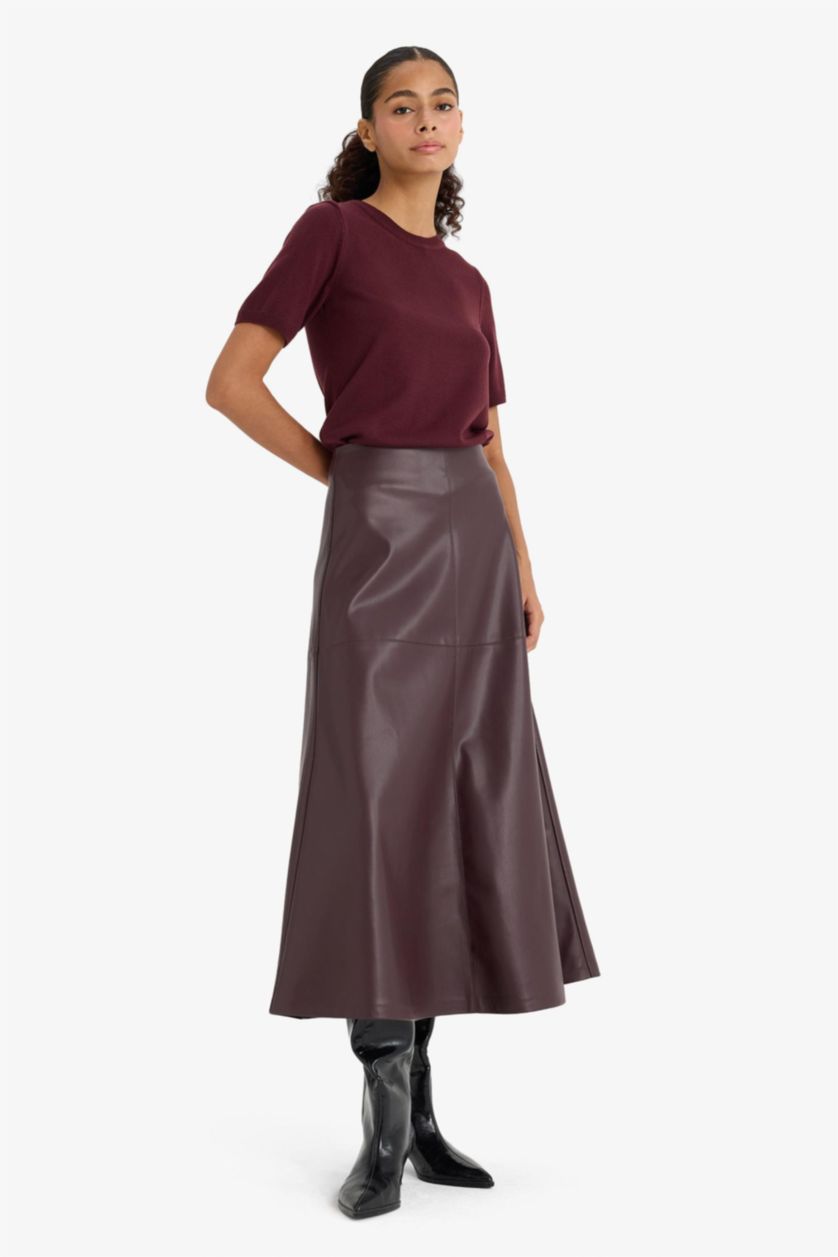 Әйелдерге Бордо a сызығы максималды ұзындық Трикотаж юбка