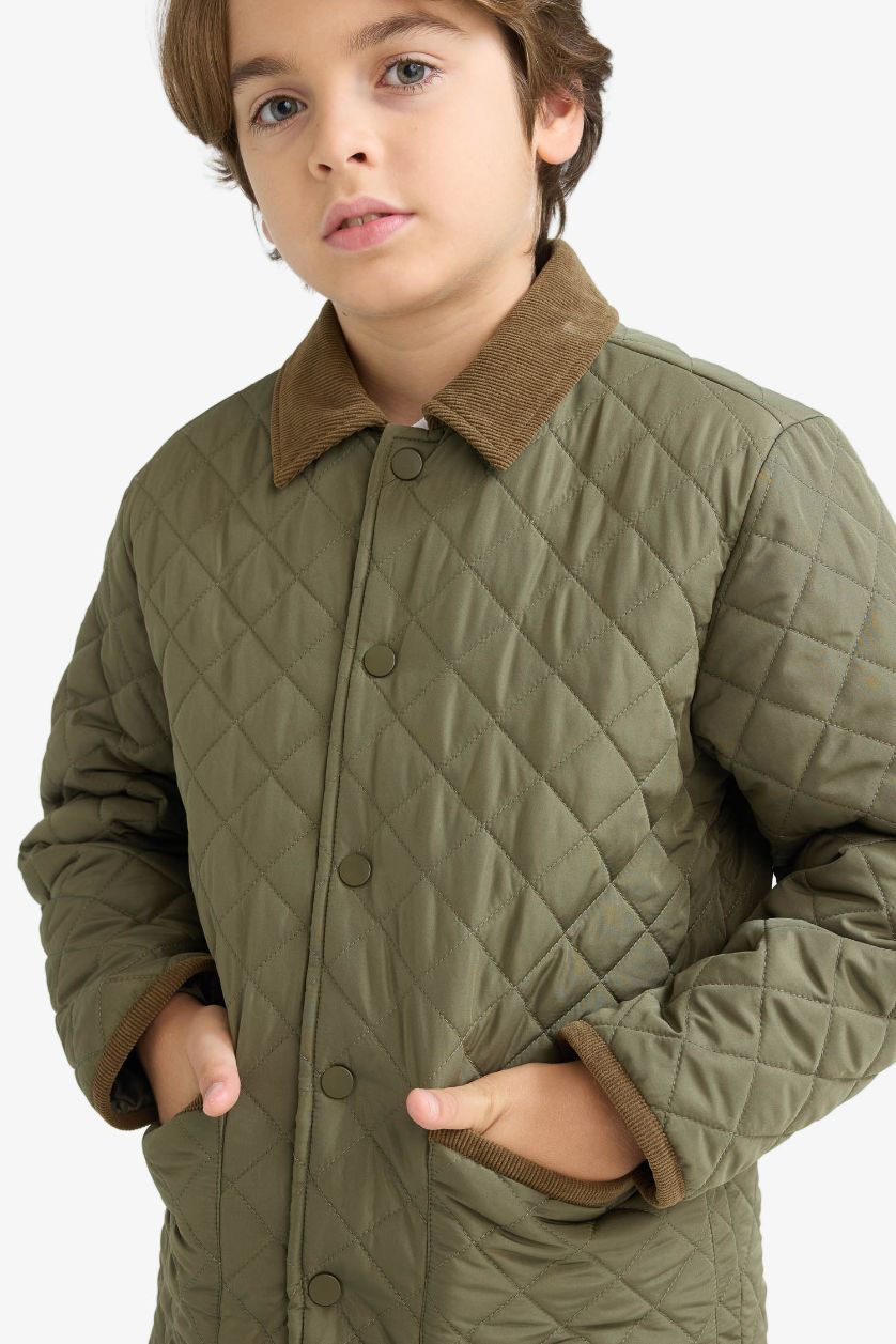 Erkek Çocuk - Genç Erkek Haki Su Geçirmez Polo Yaka Pelüş Astar Mont Erkek Çocuk