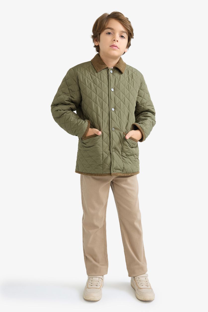 Erkek Çocuk - Genç Erkek Haki Su Geçirmez Polo Yaka Pelüş Astar Mont Erkek Çocuk