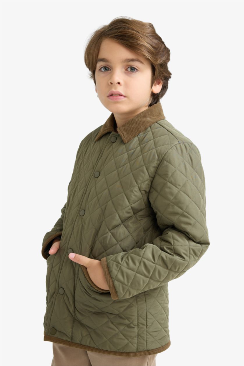 Erkek Çocuk - Genç Erkek Haki Su Geçirmez Polo Yaka Pelüş Astar Mont Erkek Çocuk