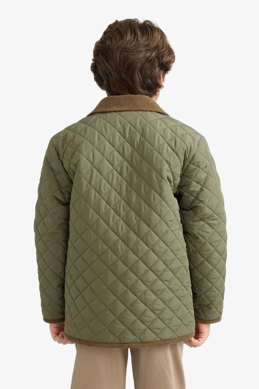 Erkek Çocuk - Genç Erkek Haki Su Geçirmez Polo Yaka Pelüş Astar Mont Erkek Çocuk