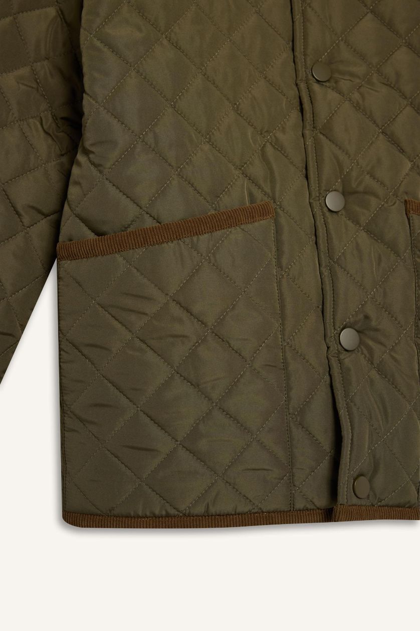 Erkek Çocuk - Genç Erkek Haki Su Geçirmez Polo Yaka Pelüş Astar Mont Erkek Çocuk