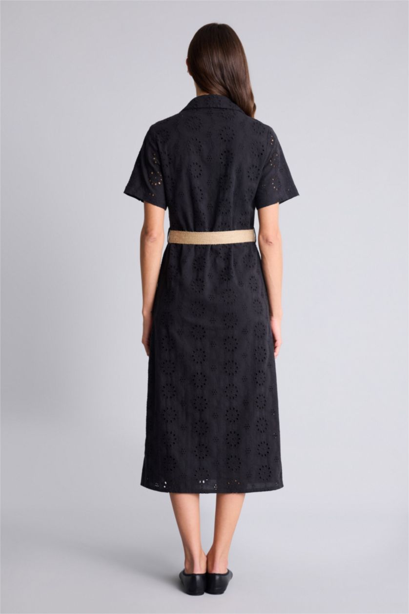 Women Black brode Midi Dress